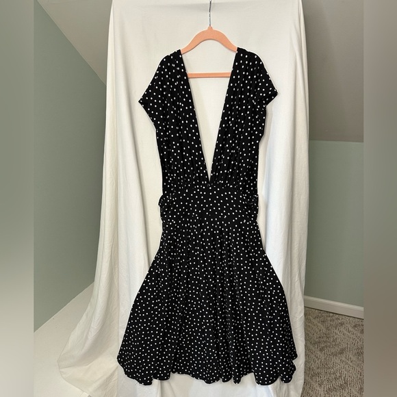 White House Black Market Dresses & Skirts - White House Black Market Black Backless Dress with White Polka Dots